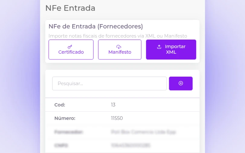 Importação de nota fiscal de fornecedor para atualizar estoque